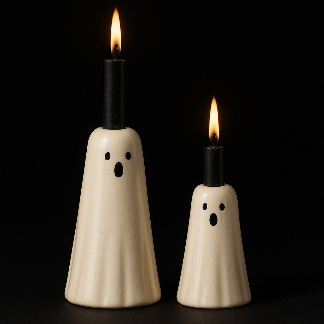 Ghost Candleholders + Black Candle